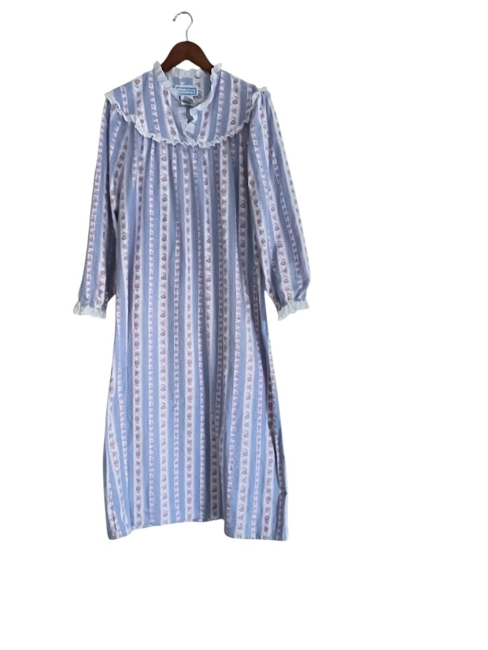 Lanz of Salzburg Tyrolean Nightgown Sz S Blue White Floral Cottagecore Granny - Picture 2 of 10